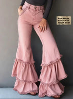 Denim-like Printed Multi-layer Ruffled Flared Pants - DanaFashionstore