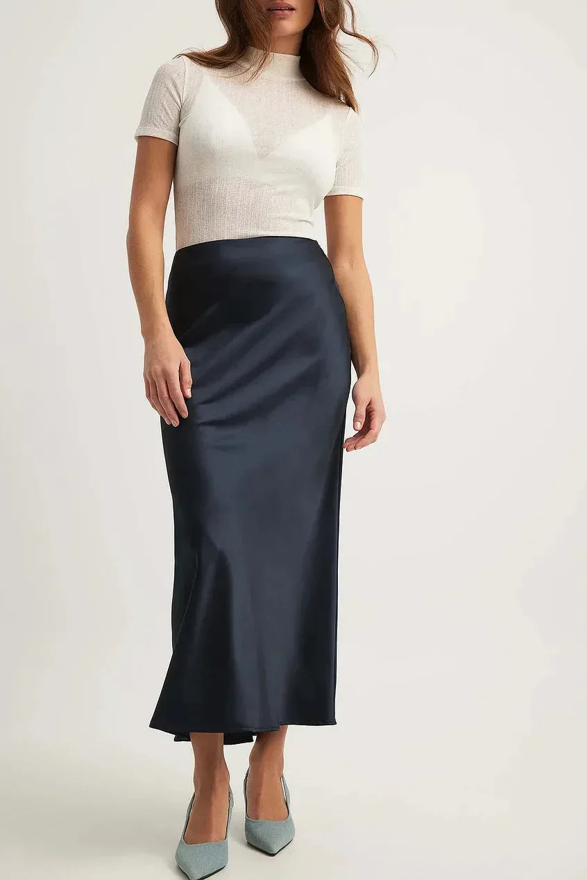 Women's Slim Fit Satin Skirt Fashion Chic Solid Long Skirt - DanaFashionstore