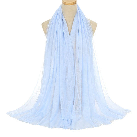 Pleated Viscose Yarn Monochrome Scarf Natural Wrinkled Cotton And Linen Burrs