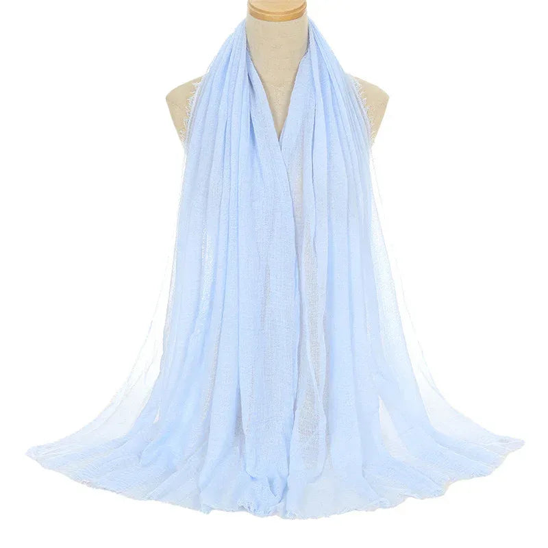 Pleated Viscose Yarn Monochrome Scarf Natural Wrinkled Cotton And Linen Burrs - DanaFashionstore