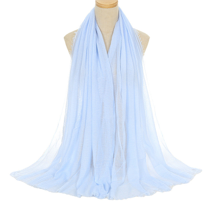 Pleated Viscose Yarn Monochrome Scarf Natural Wrinkled Cotton And Linen Burrs