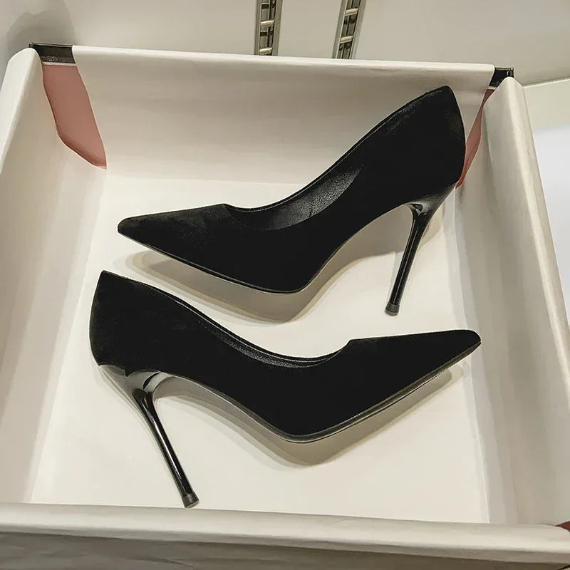 Black Suede High Heels Women's Stiletto Ceremonial Shoes - DanaFashionstore