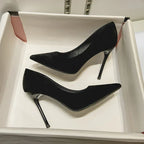 Black Suede High Heels Women's Stiletto Ceremonial Shoes - DanaFashionstore