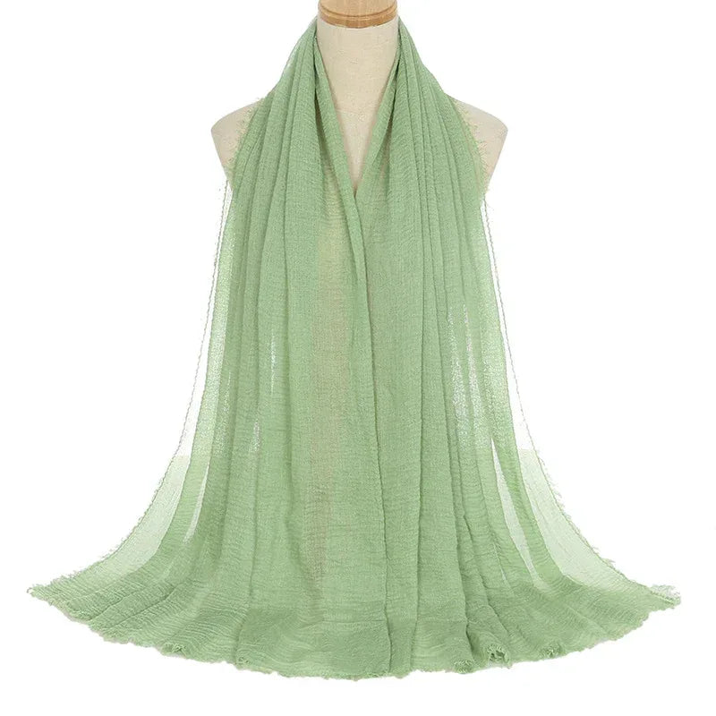 Pleated Viscose Yarn Monochrome Scarf Natural Wrinkled Cotton And Linen Burrs - DanaFashionstore