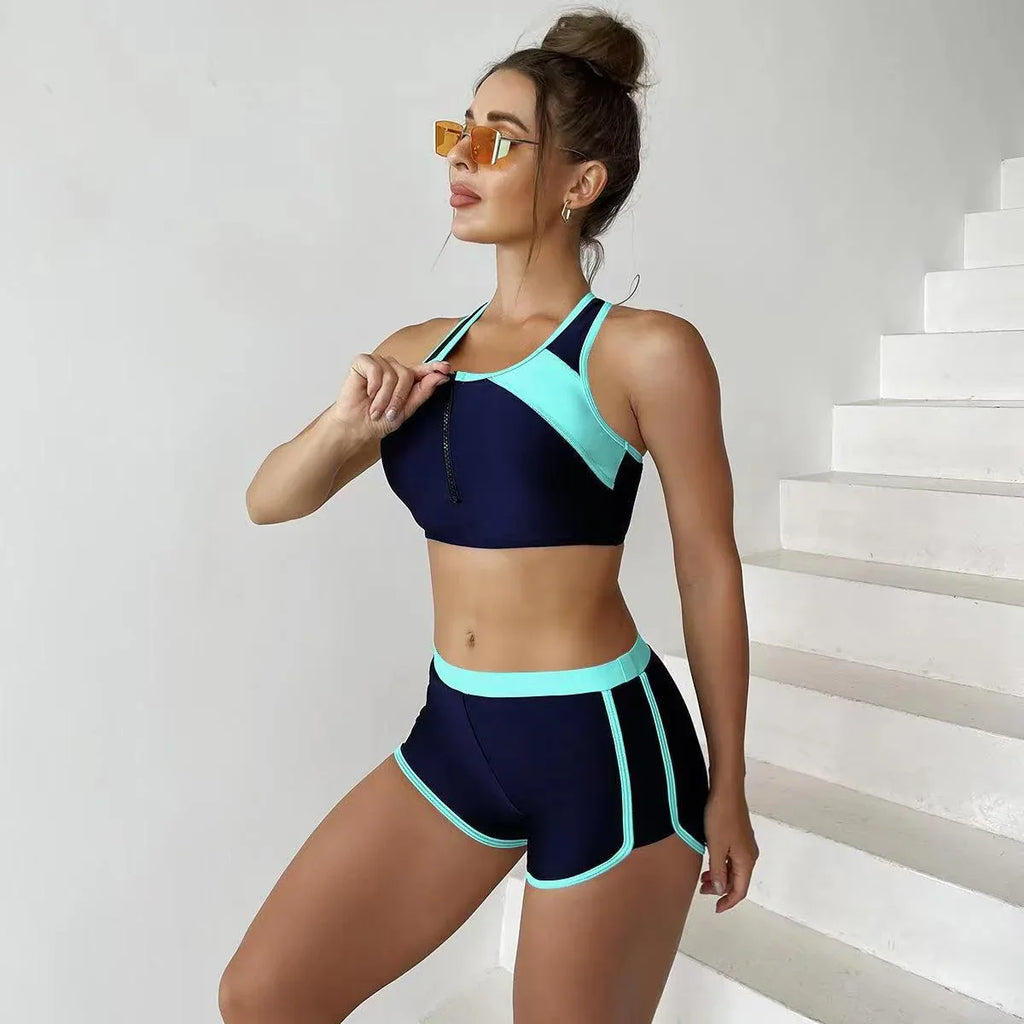 Matching Front Chest Zipper Sports Racing Foreign Trade Swimsuit - DanaFashionstore