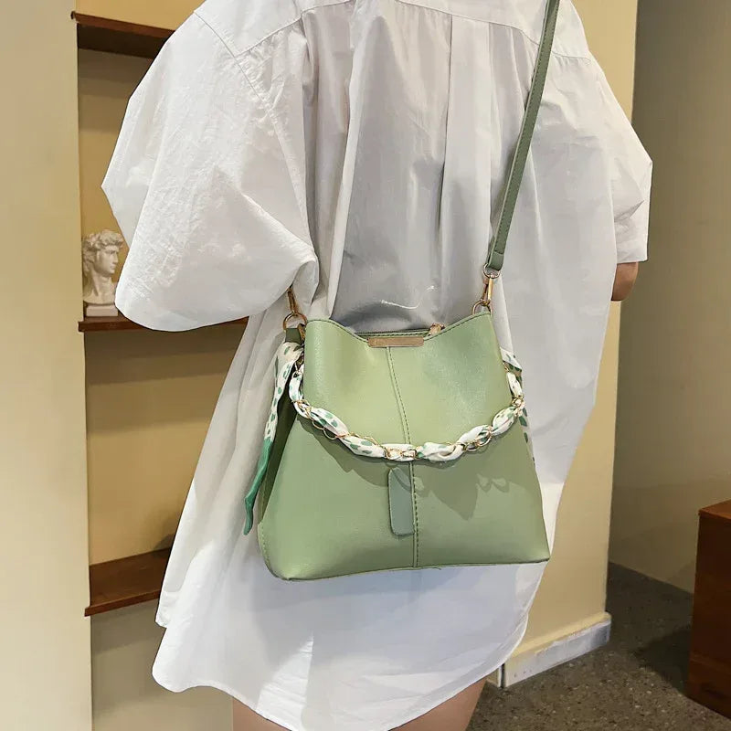 Fashion Big Bag Casual Women's Bag Fashion Retro Characteristic Messenger Bag Silk Scarf Portable Bucket Bag - DanaFashionstore