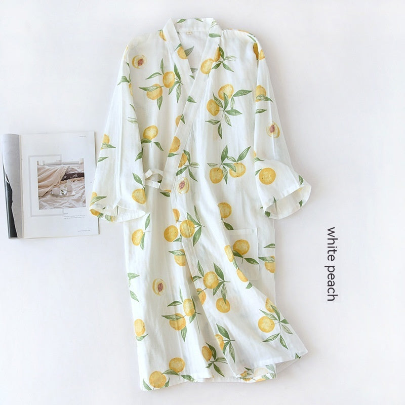 Women Bathrobe Nightdress Long Sleeve Nightgown Cotton Gauze - Dana Fashion