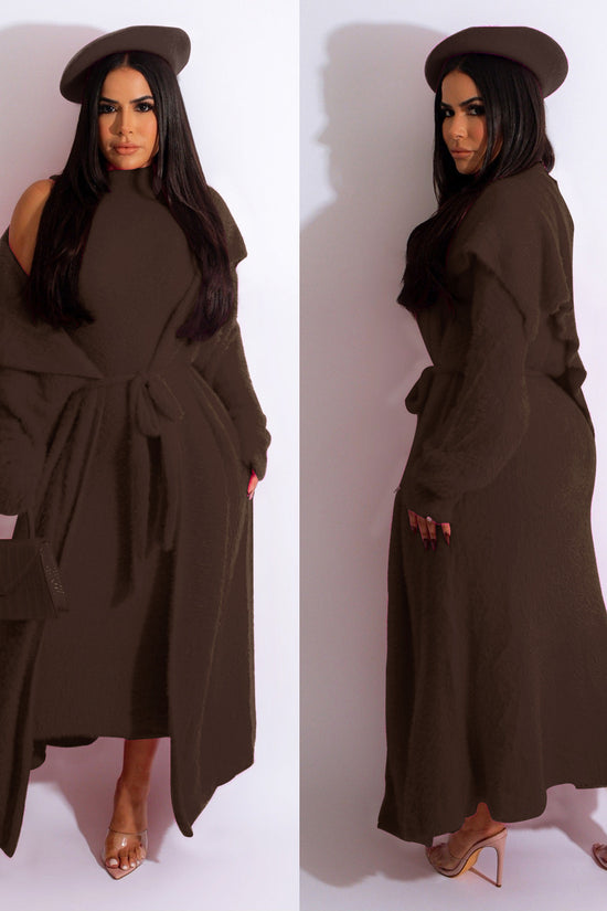 Autumn And Winter Elegant Dress Long Cardigan Velvet Two-piece Suit