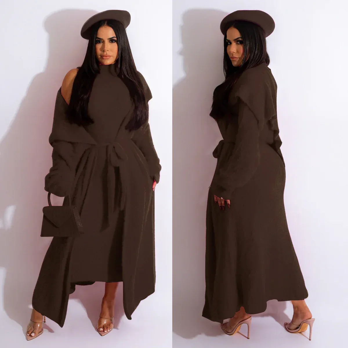 Autumn And Winter Elegant Dress Long Cardigan Velvet Two-piece Suit - DanaFashionstore