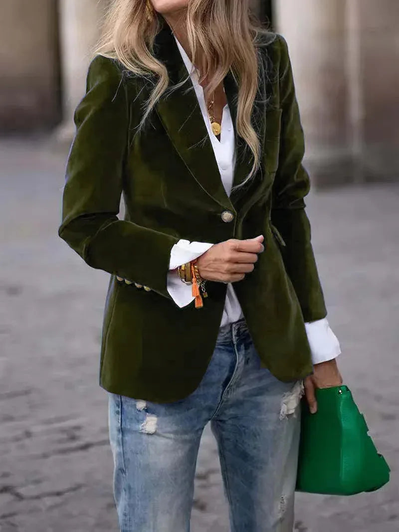 Velvet Lapel Casual Suit Business Fashion Slim Single-breasted Jacket Outwear Clothing For Women - DanaFashionstore
