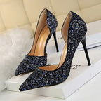 Skinny Women's Shoes Stiletto Heel Shallow Mouth Pointed Side Hollow-out Sequin - DanaFashionstore