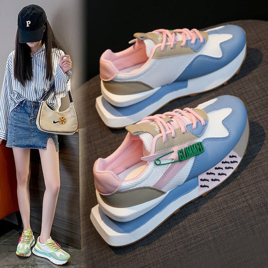 Daddy Breathable Summer Genuine Leather Thick Bottom Women's Clothing Argan Sneaker $40.81 Dana Fashion Color: Blue Size: 36 Women's shoes Product information: Pattern: solid color Applicable sports: Universal Lining material: Mesh Color: yellow, green, b