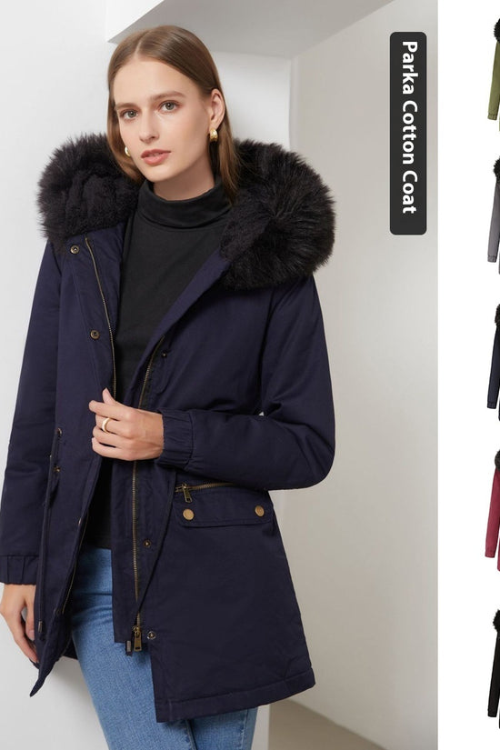 Women's Mid-length Fur Collar Coat Parker Cotton-padded Coat