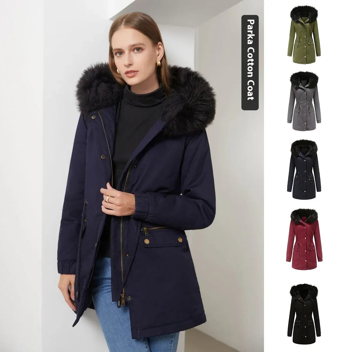 Women's Mid-Length Fur Collar Parker Coat 2026 - Cotton-Padded Jacket - DanaFashionstore