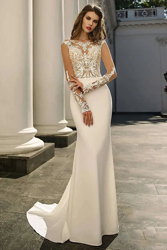 Lace Long Sleeve Mermaid Wedding Dress - DanaFashionstore
