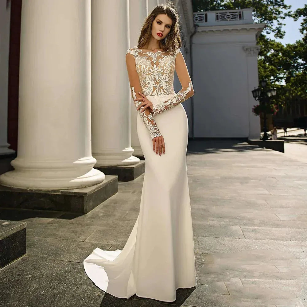 Lace Long Sleeve Mermaid Wedding Dress - DanaFashionstore