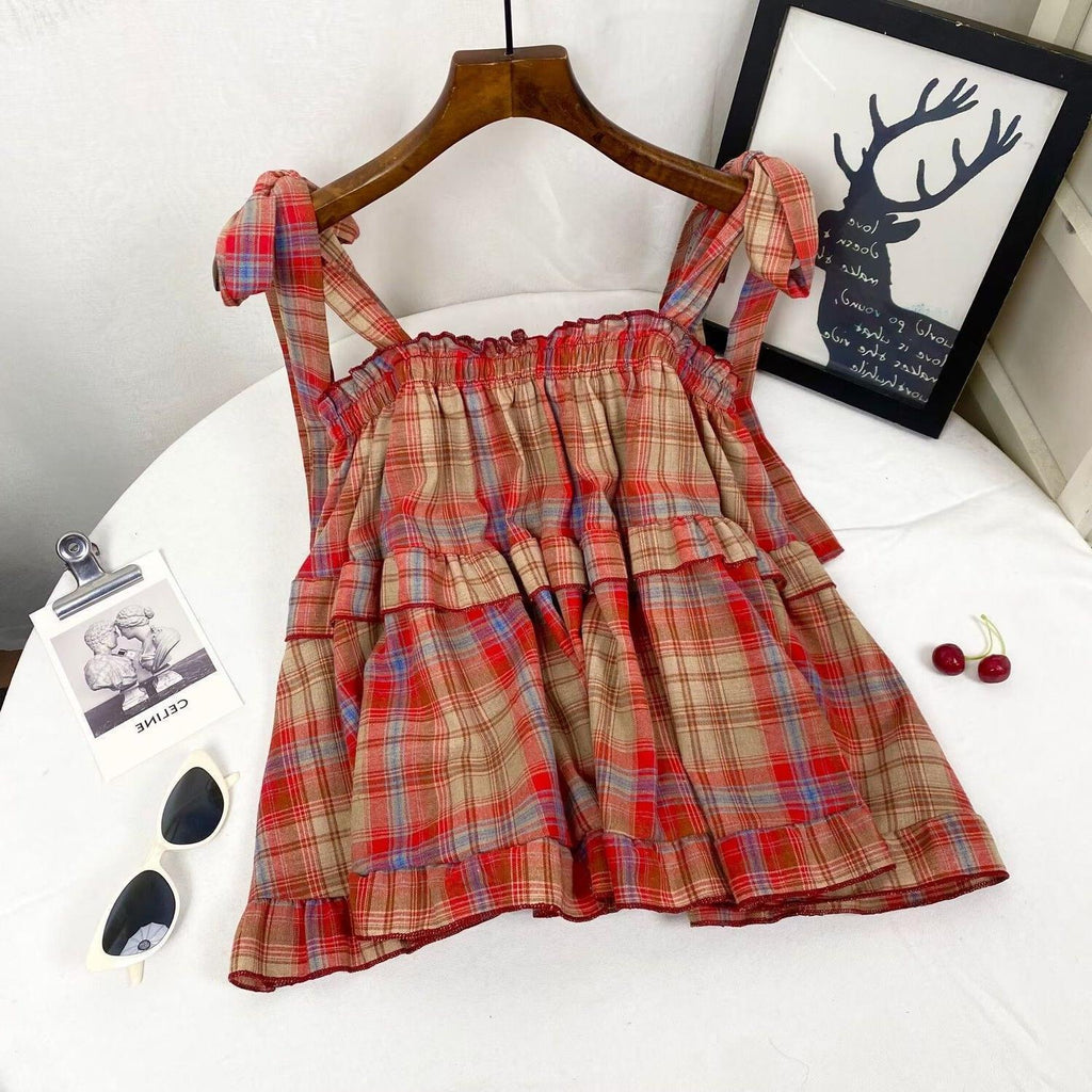 Sweet Girl Summer New Western Style Youthful-looking Ruffle Sleeveless Vest Women's Top - DanaFashionstore