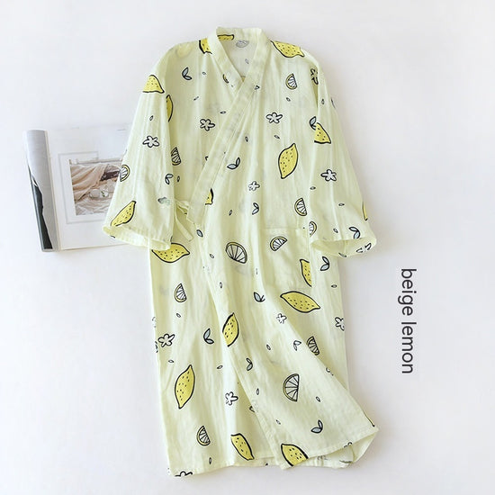 Women Bathrobe Nightdress Long Sleeve Nightgown Cotton Gauze - Dana Fashion