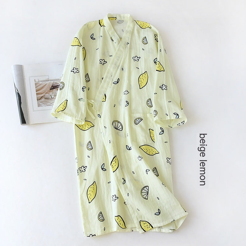 Women Bathrobe Nightdress Long Sleeve Nightgown Cotton Gauze - Dana Fashion