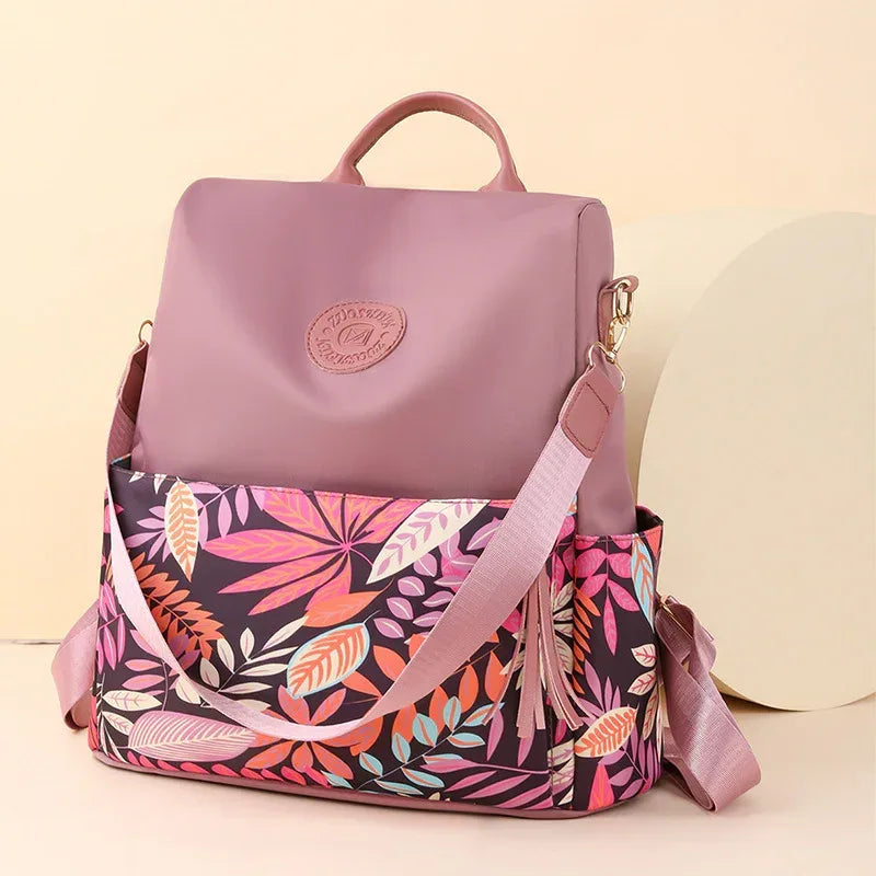 Trendy Printed Oxford Cloth Backpack Female 2024 New Cow Anti-theft Large Capacity Leisure - DanaFashionstore