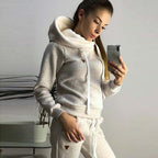 Women's Fleece Leather Seal Long Sleeve Hooded Casual Sports Suit