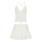 Solid Color And V-neck Hollow Out Strap Short Exercise Skirt Suit - DanaFashionstore