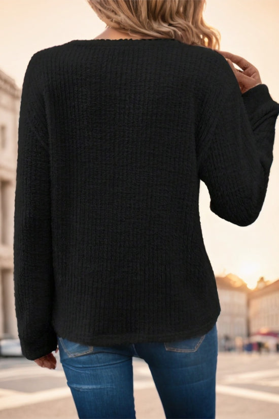 Women Plain Collar Rib Knit Casual Basic T-Shirt Blouse