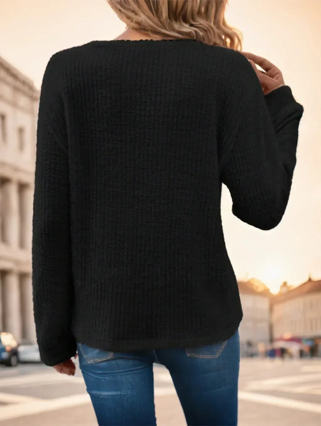 Women Plain Collar Rib Knit Casual Basic T-Shirt Blouse - DanaFashionstore
