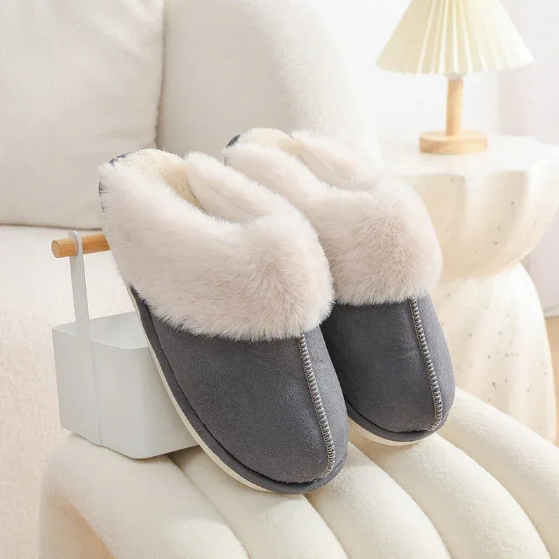 Winter Warm Plush Home Slippers Indoor Fur Slippers Women Soft Lined Cotton Shoes Comfy Non-Slip Bedroom Fuzzy House Shoes Women Couple - DanaFashionstore