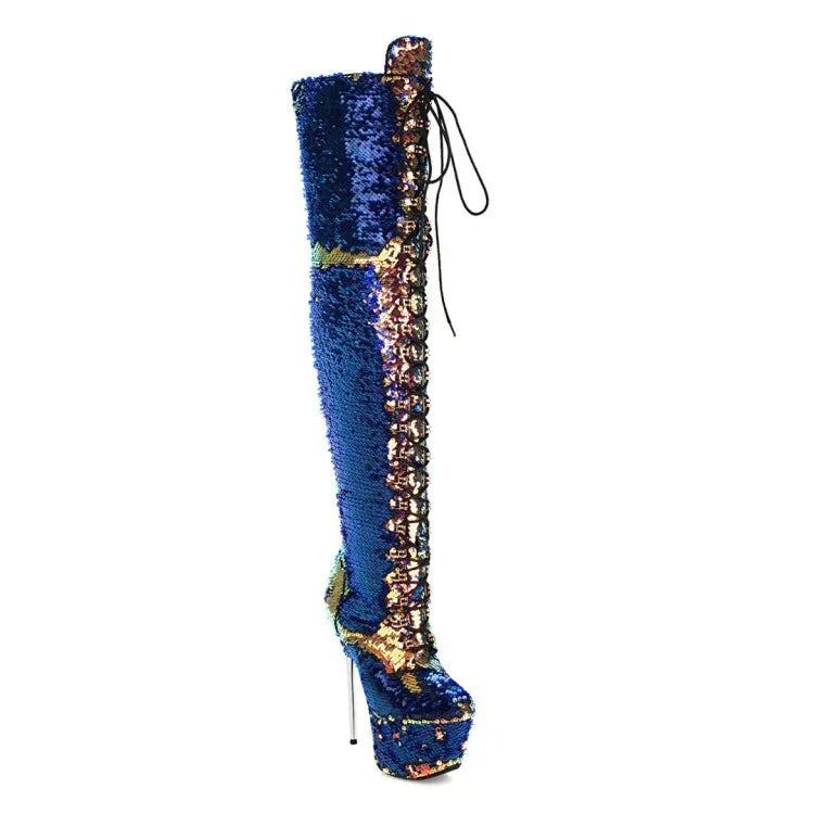 Super High Heels Stiletto Over-the-knee Boots Sequined Boots - DanaFashionstore