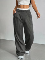 Stripe Printed Trousers Fashion High Waist Straight Leg Pants With Pocket Zipper Casual Suit Pants For Women - DanaFashionstore