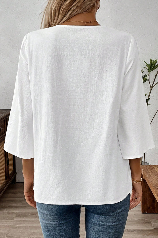 Women's Solid Color V-neck Long-sleeved Simple Casual Shirt