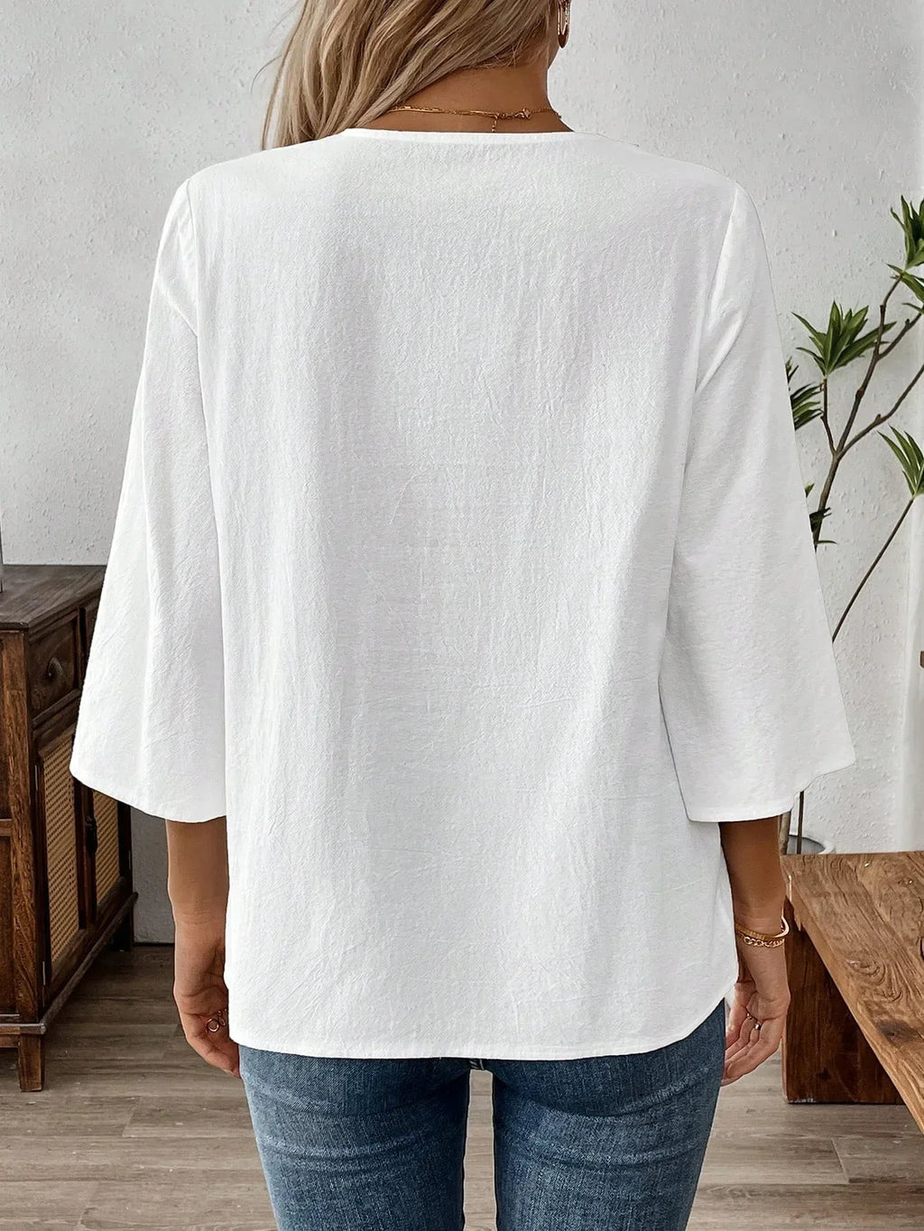 Women's Solid Color V-neck Long-sleeved Simple Casual Shirt - DanaFashionstore