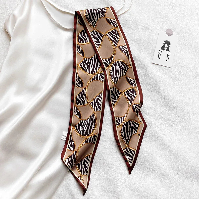Narrow Long Strip Small Silk Scarf Women Fashion Leopard Pattern - DanaFashionstore