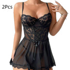 Lace Sheer Nightgown And Mesh Thong Set - DanaFashionstore