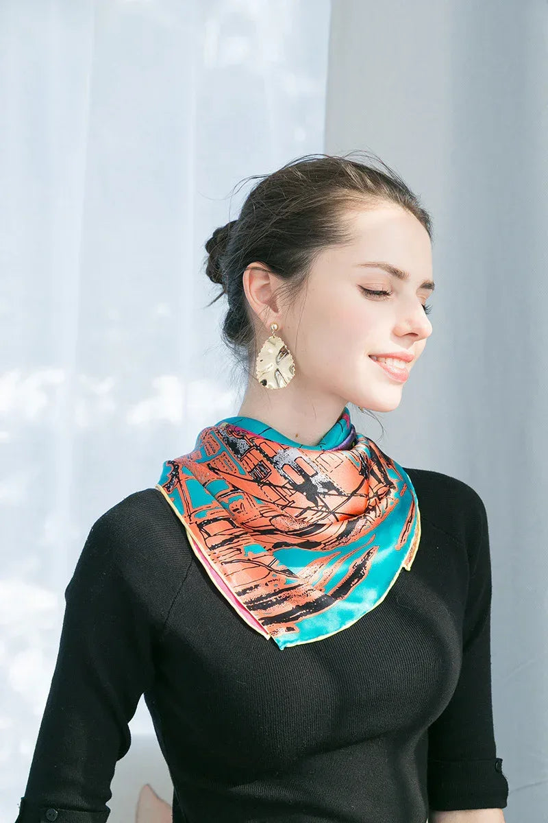 Peacock Blue Silk Large Square Scarf Large Silk Scarf - DanaFashionstore