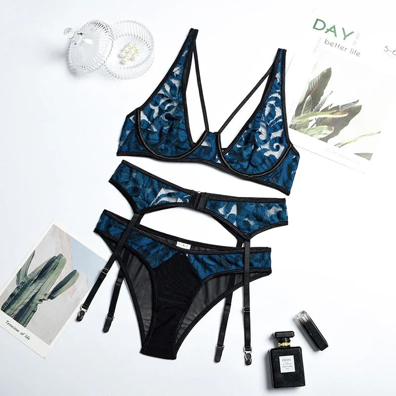 Three-piece Lace Sexy V-neck See-through Body Shaping Underwear - DanaFashionstore
