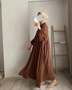 Muslim Women's Solid Color Pullover Dress - Elegant Fashion Loose Fit Modest Dress - DanaFashionstore