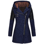Women Warm Slim Full Zipper Coat Thick Woolen Coat Female Fall Winter Windbreaker Hooded Diagonal Zipper Women's Clothing - DanaFashionstore