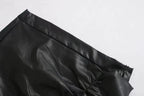 Women's Ruffle Trim Artificial Hip Leather Skirt - DanaFashionstore