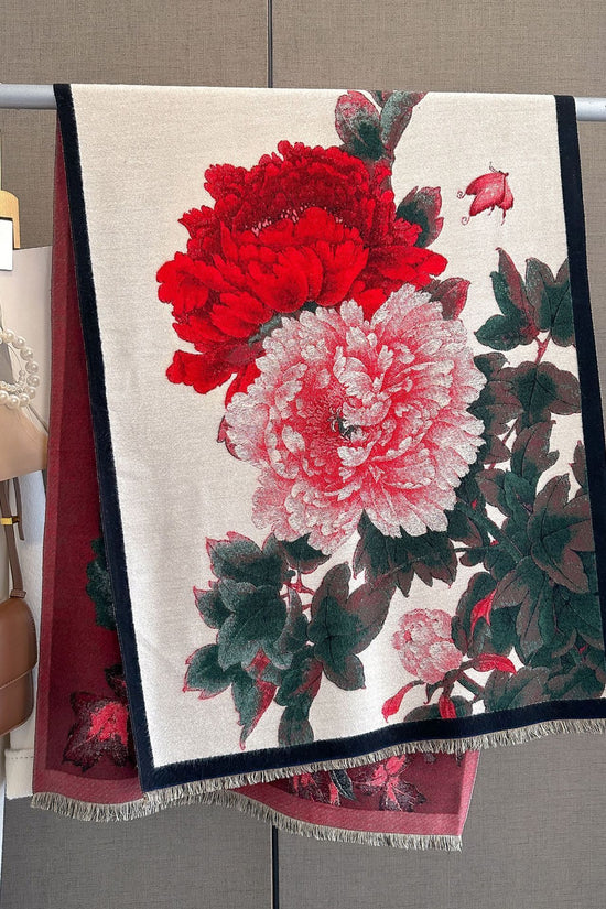 Retro Floral Artificial Cashmere Scarf Women's Thick Warm Scarf