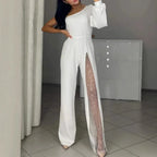 Oblique Shoulder High Slit Jumpsuit 2026 - Fall Winter Sexy Jumpsuit - DanaFashionstore