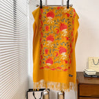 Contrast Color Pomegranate Leaf Embroidered Double-sided Shawl - DanaFashionstore