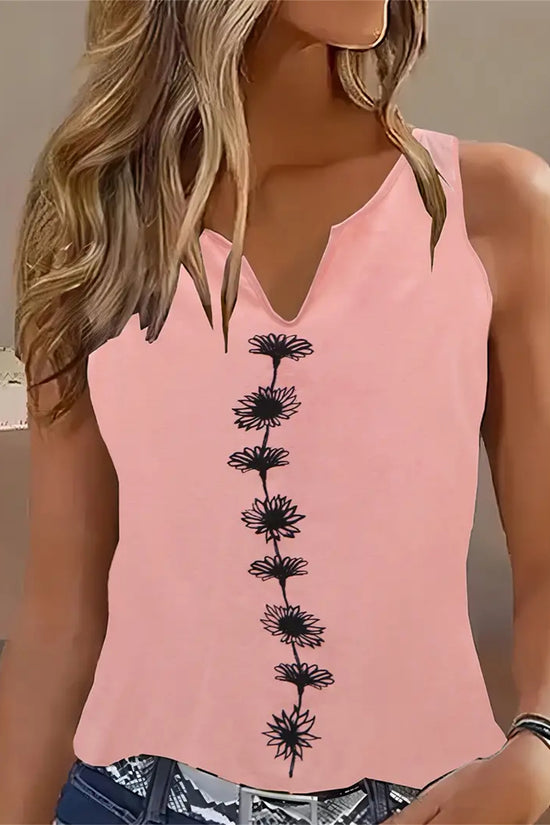 Floral Print Tank Top, Casual Notch Neck Summer Sleeveless Top, Women's Clothing