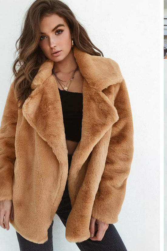 Sexy Plush Lapel Woolen Coat Women