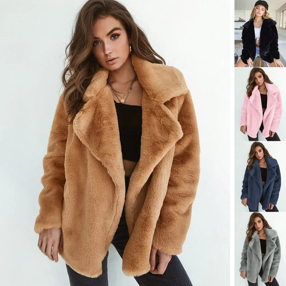 Sexy Plush Lapel Woolen Coat Women - DanaFashionstore