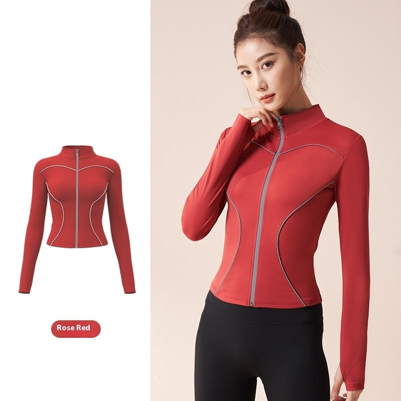 Reflective Motion Outdoor Casual Stand Collar Windproof Yoga Jacket For Women