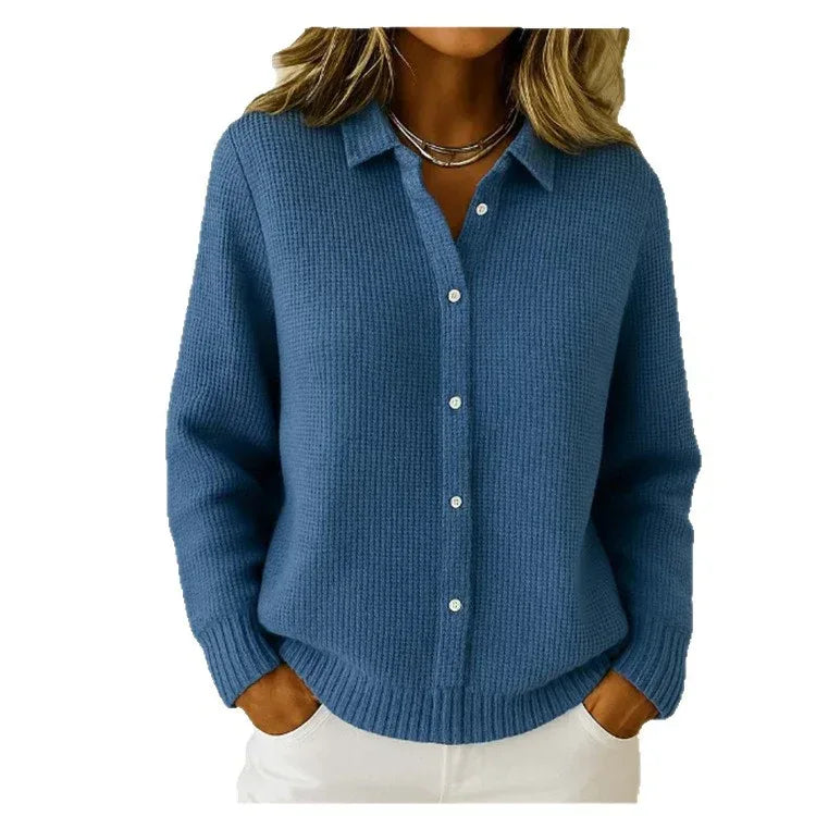 Casual Fashion Button Knitted Lapel Sweater For Women Long Sleeve Knitted Sweaters Tops Winter Jumper - DanaFashionstore