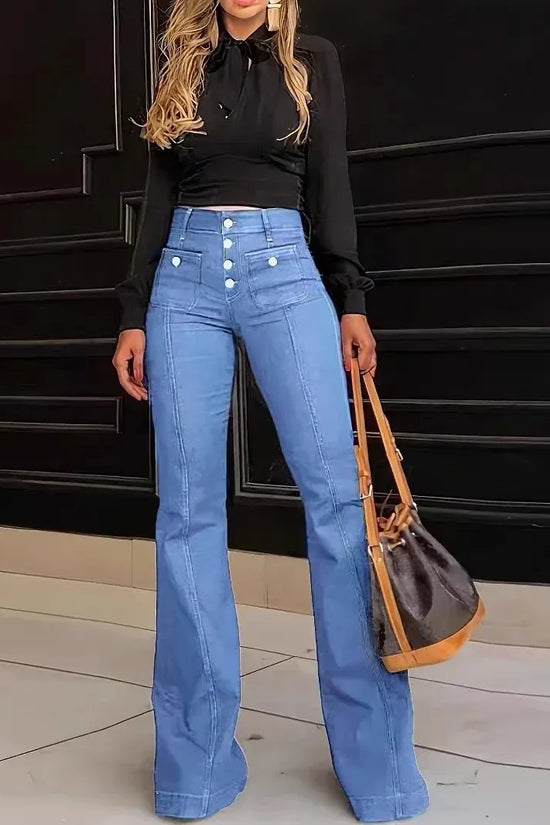 Women's Patchwork Jeans Slim Fit Slimming Stretch Flared Pants - DanaFashionstore