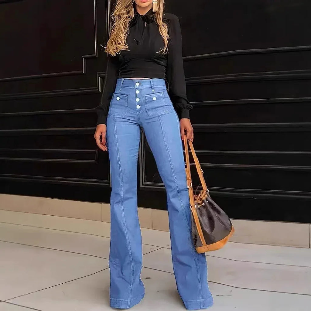 Women's Patchwork Jeans Slim Fit Slimming Stretch Flared Pants - DanaFashionstore